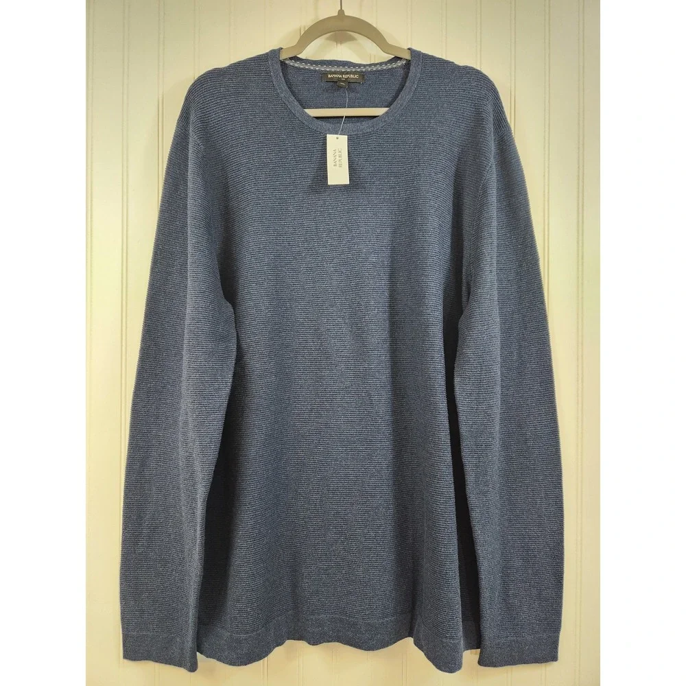 NEW Banana Republic Mens XL Blue Cotton Textured Ribbed Crewneck Sweater‎ Casual